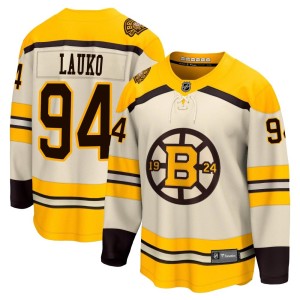 Youth Boston Bruins Jakub Lauko Fanatics Branded Premier Breakaway 100th Anniversary Jersey - Cream