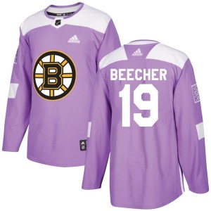 Men's Boston Bruins Johnny Beecher Adidas Authentic Fights Cancer Practice Jersey - Purple