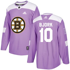 Men's Boston Bruins Anders Bjork Adidas Authentic Fights Cancer Practice Jersey - Purple