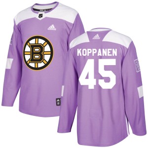Men's Boston Bruins Joona Koppanen Adidas Authentic Fights Cancer Practice Jersey - Purple