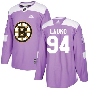 Men's Boston Bruins Jakub Lauko Adidas Authentic Fights Cancer Practice Jersey - Purple