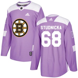 Men's Boston Bruins Jack Studnicka Adidas Authentic Fights Cancer Practice Jersey - Purple