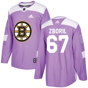 Men's Boston Bruins Jakub Zboril Adidas Authentic ized Fights Cancer Practice Jersey - Purple