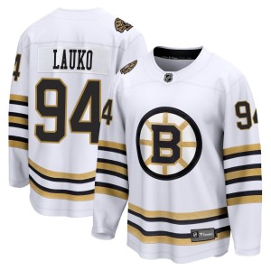 Youth Boston Bruins Jakub Lauko Fanatics Branded Premier Breakaway 100th Anniversary Jersey - White