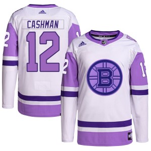 Men's Boston Bruins Wayne Cashman Adidas Authentic Hockey Fights Cancer Primegreen Jersey - White/Purple