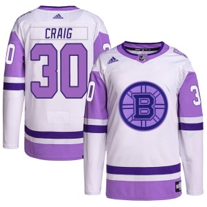 Men's Boston Bruins Jim Craig Adidas Authentic Hockey Fights Cancer Primegreen Jersey - White/Purple
