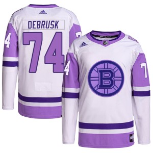 Men's Boston Bruins Jake DeBrusk Adidas Authentic Hockey Fights Cancer Primegreen Jersey - White/Purple