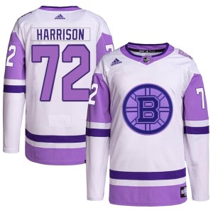 Men's Boston Bruins Brett Harrison Adidas Authentic Hockey Fights Cancer Primegreen Jersey - White/Purple