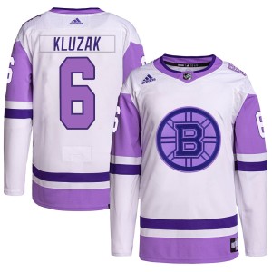Men's Boston Bruins Gord Kluzak Adidas Authentic Hockey Fights Cancer Primegreen Jersey - White/Purple