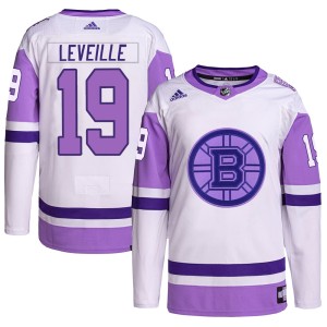 Men's Boston Bruins Normand Leveille Adidas Authentic Hockey Fights Cancer Primegreen Jersey - White/Purple