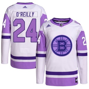 Men's Boston Bruins Terry O'Reilly Adidas Authentic Hockey Fights Cancer Primegreen Jersey - White/Purple