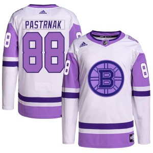 Men's Boston Bruins David Pastrnak Adidas Authentic Hockey Fights Cancer Primegreen Jersey - White/Purple