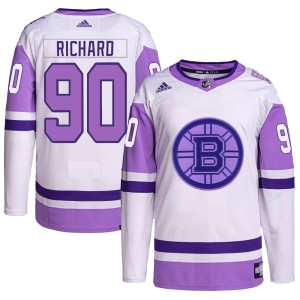 Men's Boston Bruins Anthony Richard Adidas Authentic Hockey Fights Cancer Primegreen Jersey - White/Purple
