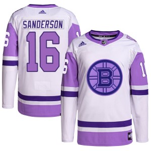 Men's Boston Bruins Derek Sanderson Adidas Authentic Hockey Fights Cancer Primegreen Jersey - White/Purple