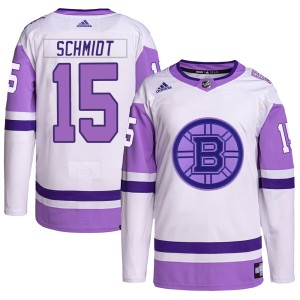 Men's Boston Bruins Milt Schmidt Adidas Authentic Hockey Fights Cancer Primegreen Jersey - White/Purple