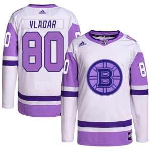 Men's Boston Bruins Daniel Vladar Adidas Authentic Hockey Fights Cancer Primegreen Jersey - White/Purple