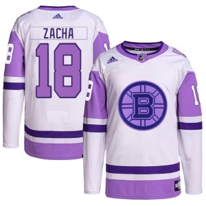 Men's Boston Bruins Pavel Zacha Adidas Authentic Hockey Fights Cancer Primegreen Jersey - White/Purple