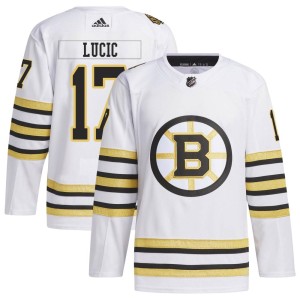 Men's Boston Bruins Milan Lucic Adidas Authentic 100th Anniversary Primegreen Jersey - White