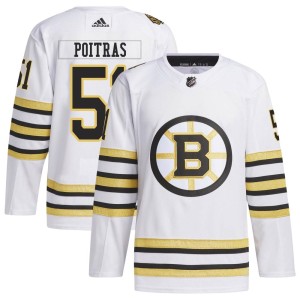 Men's Boston Bruins Matthew Poitras Adidas Authentic 100th Anniversary Primegreen Jersey - White