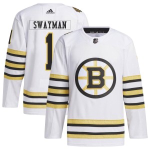 Men's Boston Bruins Jeremy Swayman Adidas Authentic 100th Anniversary Primegreen Jersey - White