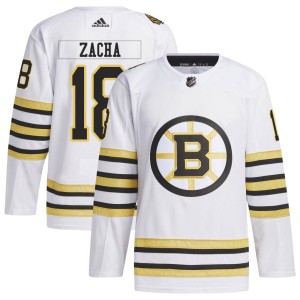 Men's Boston Bruins Pavel Zacha Adidas Authentic 100th Anniversary Primegreen Jersey - White