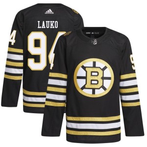 Youth Boston Bruins Jakub Lauko Adidas Authentic 100th Anniversary Primegreen Jersey - Black