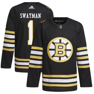 Youth Boston Bruins Jeremy Swayman Adidas Authentic 100th Anniversary Primegreen Jersey - Black