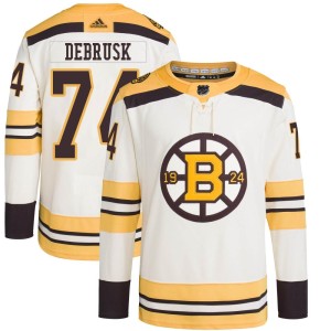 Youth Boston Bruins Jake DeBrusk Adidas Authentic 100th Anniversary Primegreen Jersey - Cream