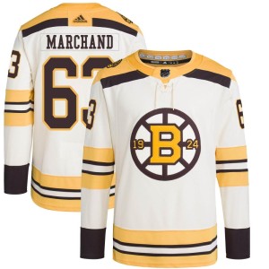 Youth Boston Bruins Brad Marchand Adidas Authentic 100th Anniversary Primegreen Jersey - Cream