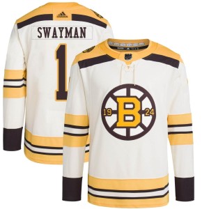 Youth Boston Bruins Jeremy Swayman Adidas Authentic 100th Anniversary Primegreen Jersey - Cream