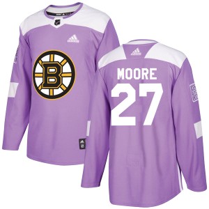 Youth Boston Bruins John Moore Adidas Authentic Fights Cancer Practice Jersey - Purple