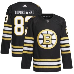 Men's Boston Bruins Luke Toporowski Adidas Authentic 100th Anniversary Primegreen Jersey - Black