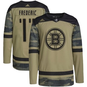 Men's Boston Bruins Trent Frederic Adidas Authentic Military Appreciation Practice Jersey - Camo