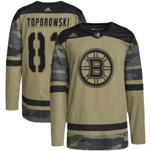 Men's Boston Bruins Luke Toporowski Adidas Authentic Military Appreciation Practice Jersey - Camo