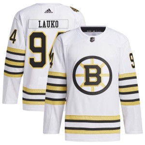 Youth Boston Bruins Jakub Lauko Adidas Authentic 100th Anniversary Primegreen Jersey - White