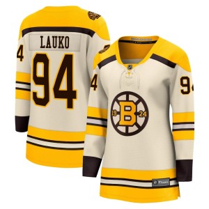 Women's Boston Bruins Jakub Lauko Fanatics Branded Premier Breakaway 100th Anniversary Jersey - Cream