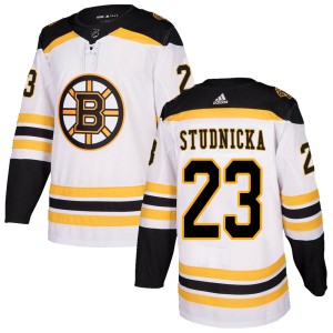 Youth Boston Bruins Jack Studnicka Adidas Authentic Away Jersey - White