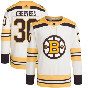 Men's Boston Bruins Gerry Cheevers Adidas Authentic 100th Anniversary Primegreen Jersey - Cream