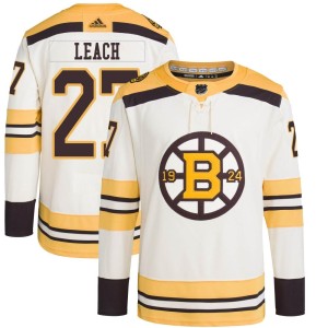 Men's Boston Bruins Reggie Leach Adidas Authentic 100th Anniversary Primegreen Jersey - Cream