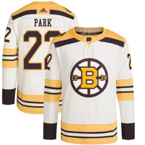 Men's Boston Bruins Brad Park Adidas Authentic 100th Anniversary Primegreen Jersey - Cream