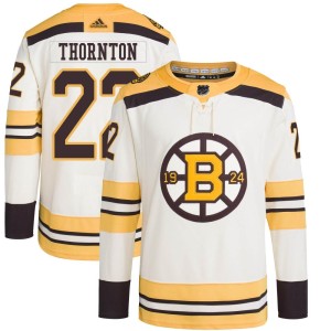 Men's Boston Bruins Shawn Thornton Adidas Authentic 100th Anniversary Primegreen Jersey - Cream