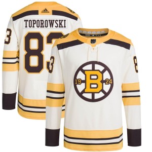 Men's Boston Bruins Luke Toporowski Adidas Authentic 100th Anniversary Primegreen Jersey - Cream