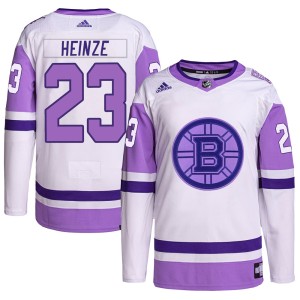 Youth Boston Bruins Steve Heinze Adidas Authentic Hockey Fights Cancer Primegreen Jersey - White/Purple