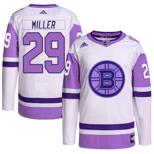 Youth Boston Bruins Jay Miller Adidas Authentic Hockey Fights Cancer Primegreen Jersey - White/Purple