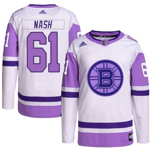 Youth Boston Bruins Rick Nash Adidas Authentic Hockey Fights Cancer Primegreen Jersey - White/Purple