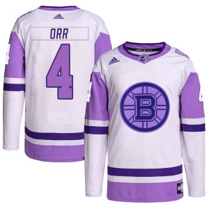 Youth Boston Bruins Bobby Orr Adidas Authentic Hockey Fights Cancer Primegreen Jersey - White/Purple