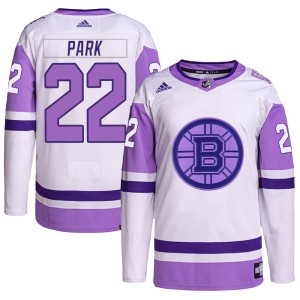 Youth Boston Bruins Brad Park Adidas Authentic Hockey Fights Cancer Primegreen Jersey - White/Purple