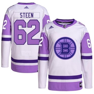 Youth Boston Bruins Oskar Steen Adidas Authentic Hockey Fights Cancer Primegreen Jersey - White/Purple