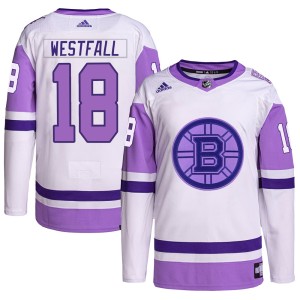 Youth Boston Bruins Ed Westfall Adidas Authentic Hockey Fights Cancer Primegreen Jersey - White/Purple