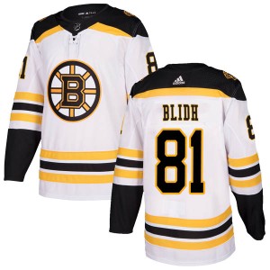 Men's Boston Bruins Anton Blidh Adidas Authentic Away Jersey - White